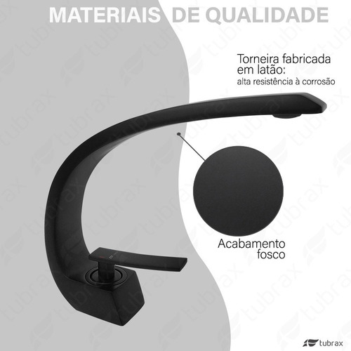 Torneira Banheiro Lavabo Monocomando Preta Fosca Tubrax