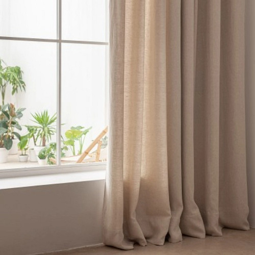 Cortinas Beige O Blancas De Lino Pesada  2 Paños 220x150 Cm Blanco Salo Bh