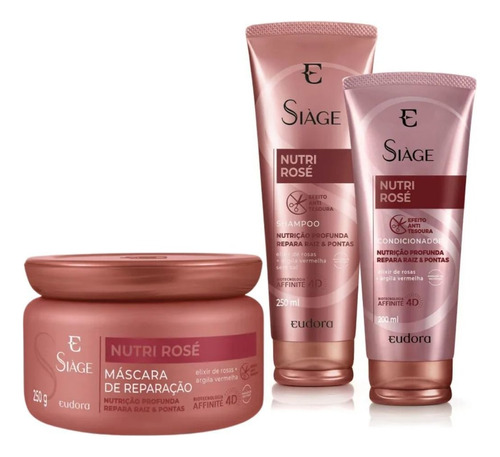 Kit Shampoo Condicionador Máscara Nutri Rosé Siàge Eudora