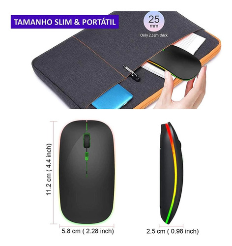 Mouse Sem Fio Rgb Recarregável Ergonômico Wireles Optico Led