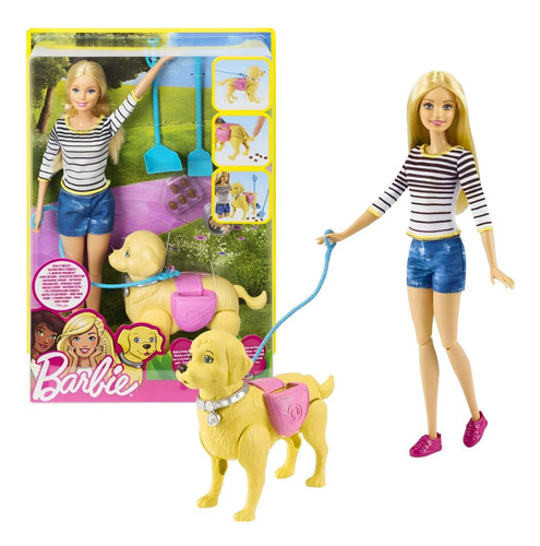 Barbie Boneca Loira Passeio Com Cachorrinho Mattel Dwj68