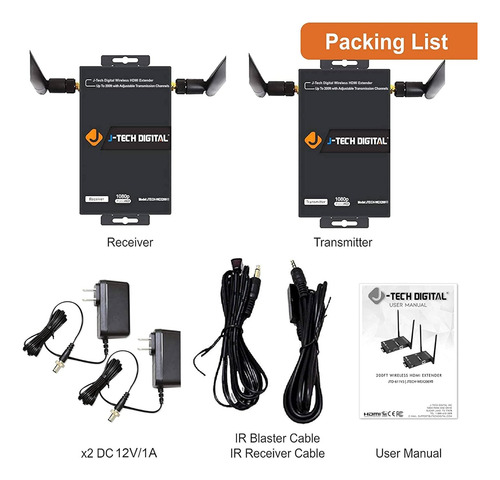 J-tech Digital 1x2 Inalámbrico Hdmi Extender 200 'de Dobl...