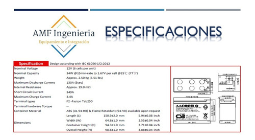 Batería Csb 12v 9ah Hr1234w (12v 34w) Cs3 Eaton Apc Ups 12 9