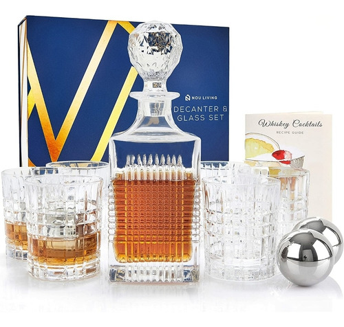 Juego Decantador De Whisky De Cristal Con Vasos Nou Living