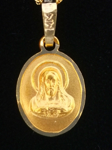 Medalla Oro Macizo De 14k Sagrado Corazón Diamantado O 12