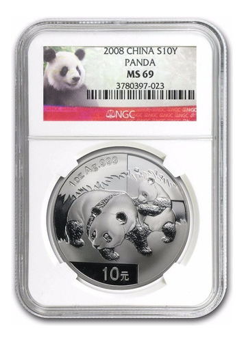 Moeda China De Prata 999 Panda Ano 2008 40 Mm 1 Onça Fc Ngc