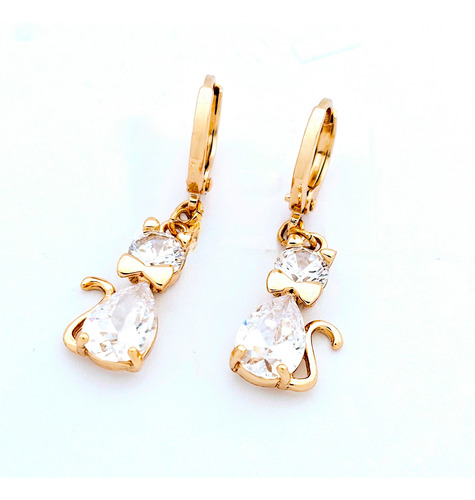 Aretes Gato Colgante Arracadas Pendientes Mujer Oro Laminado
