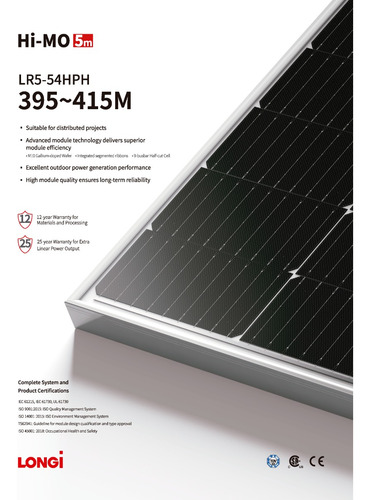 Imagen 3 de 3 de Panel Solar 415w 400w Monocristalino