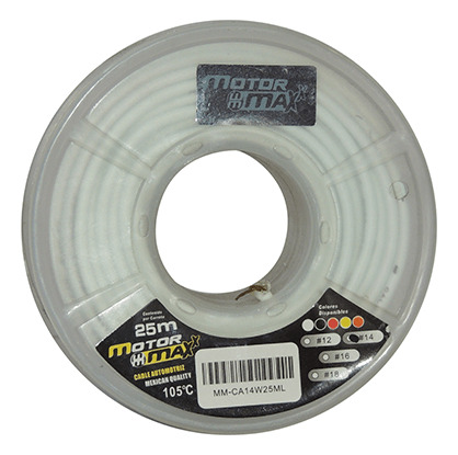 Cable Automotriz N°14, Blanco, 105°c, 25m Pc