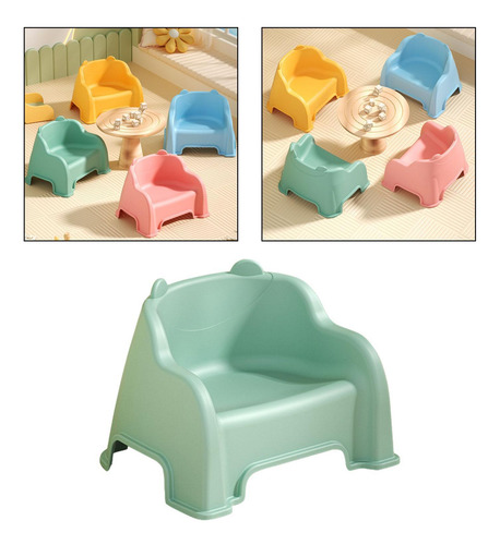 Taburete Pequeño Con Respaldo, Reposapiés Estable, Verde