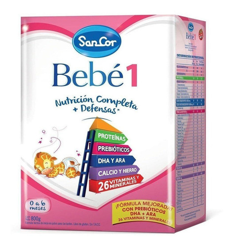 Leche de fórmula en polvo Mead Johnson SanCor Bebé 1 en caja x 4 unidades de 800g - 0  a 6 meses