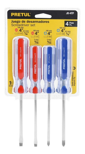 Juego De Desarmadores, 4 Piezas, Mango Pvc, Pretul