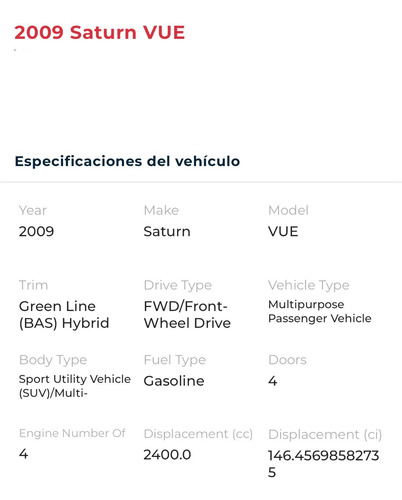 Computadora Motor Saturn Vue 2009 2.4 Hibrido 12630764 Yswz (Usado)