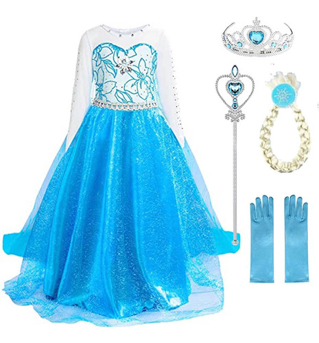 -elsa Dress 5pcs/set Disfraz De Princesa Elegante Para Niños