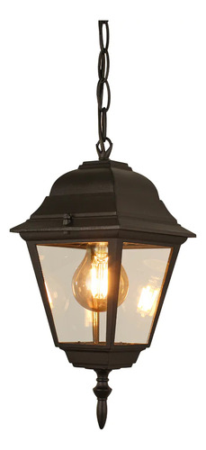 Pendente Colonial Externo Alumínio E Vidro Preto Pd2160