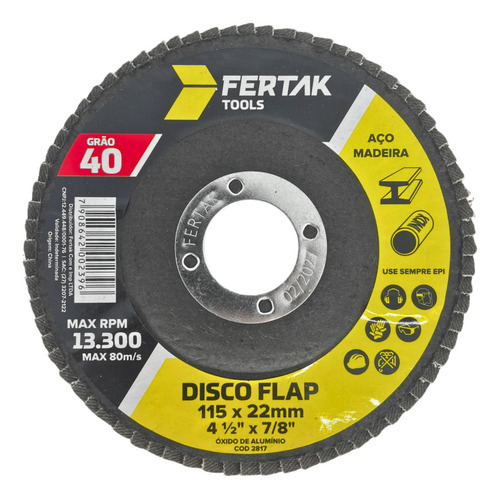 Disco Flap 115mm 4.1/2 Madeira E Aço Cônico Grão40 Fertak