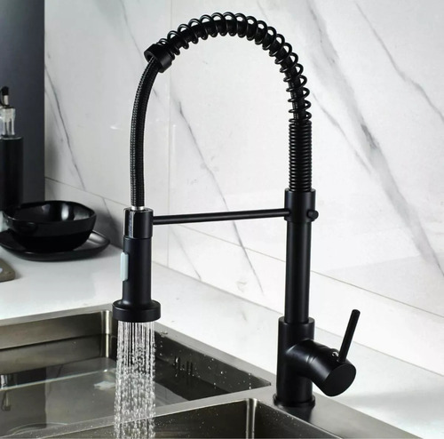 Llave Monomando Negro Para Fregadero Con Resorte Lujo Negro/mate