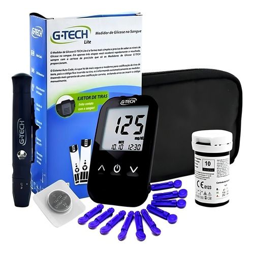 Kit Medidor Glicemia Glicose Gtech Lite 50 Tiras 100 Lanceta