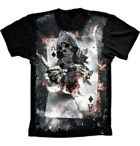 Camiseta Estilosa 3d Fullprint - Skull Caveira Baralho As