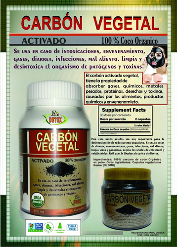 Carbón Vegetal Activado -100% Cascara De Coco Orgánico