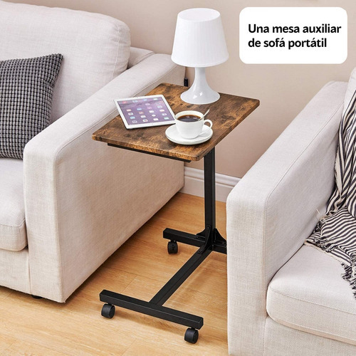 Mesa lateral ajustável Gomyhome para laptop com rodas vintage marrom