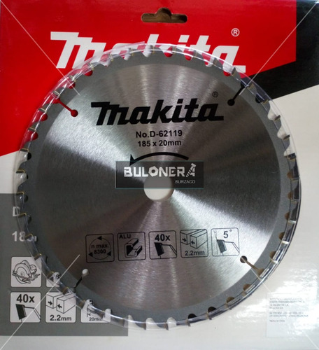 Disco Hoja Sierra Makita Aluminio 185mm 20mm 40d D-62119 Bb