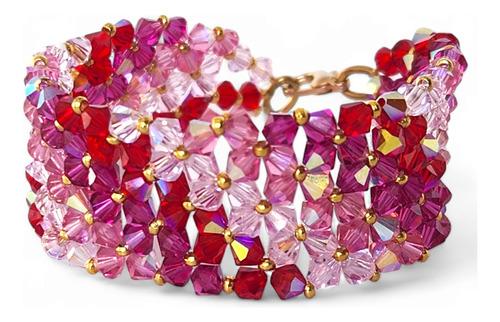 Pulsera Cristal Premium Multicolor 20 Acero Dorado Brazalete