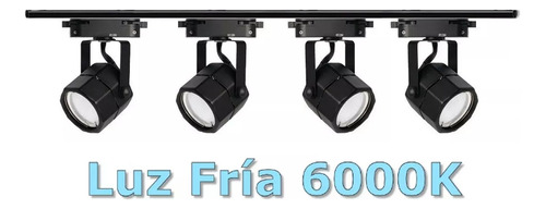 4 Focos Negro Hexagonal Y 1 Metro Riel ( Eligir Color Luz) 