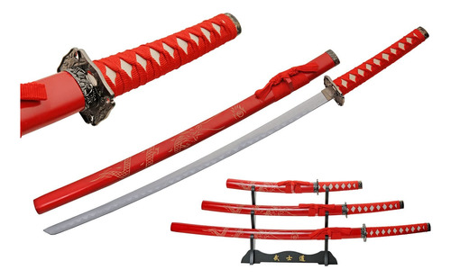 Juego Samurai Katana, Tachi Y Wakizashi Con Soporte, Acero