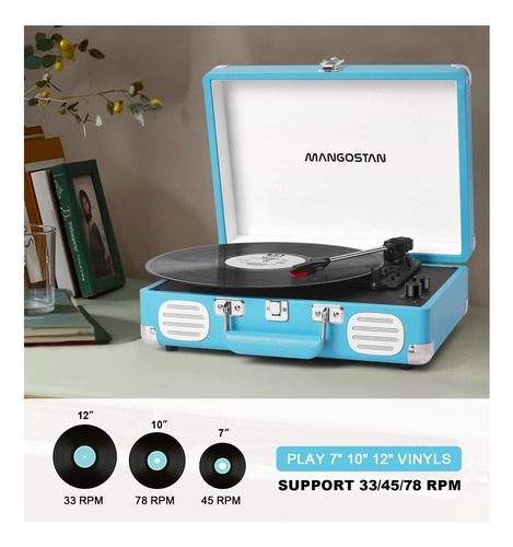 Tocadiscos Mangostan 3 Speed Bluetooth Portable