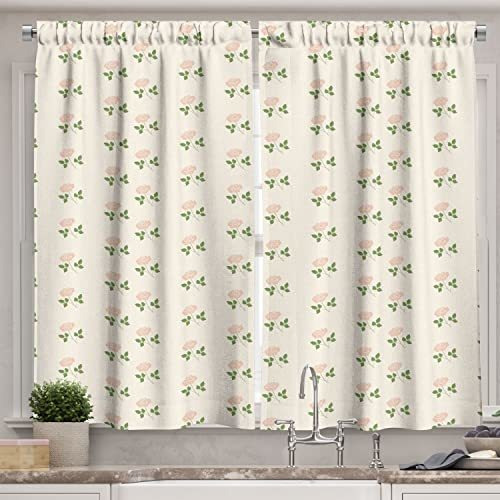 Ambesonne Cortinas De Cocina Floral, Hojas De Rosa Ddsqp