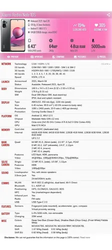 Xiaomi Redmi Note 10s M2101k7bny 6gb 64gb Dual Sim Duos