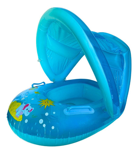Boia Bote Bebê Inflável Com Cobertura Infantil Piscina Azul