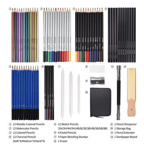 73 Piezas Profesional Lápices De Dibujo Y Dibujo Setbt