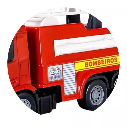 Brinquedo Caminhão Miniatura Bombeiros Resgate Vermelho A Fricção