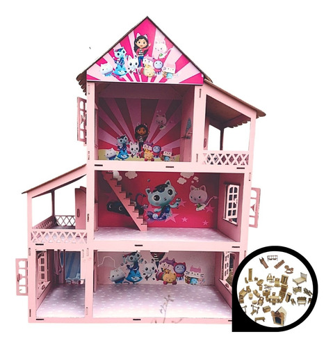 Casa Mágica Da Gaby Casinha Pintada Rosa Branca Lol + Móveis