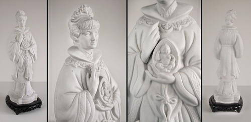 Estatuilla Oriental Porcelana Blanca Y Peana  Maternidad 