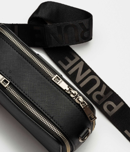 Bandolera Cartera Mujer Prune New Penny Efecto Cuero Negro Lisa Níquel Negro
