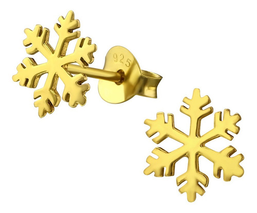 Pendientes Copo De Nieve Plata 925 Bañada Oro Zarcillos Aros