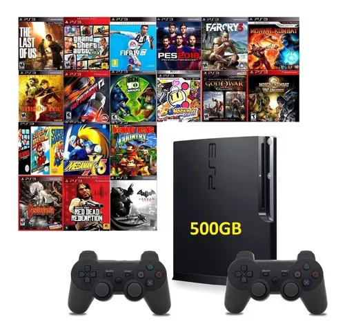 Playstation 3 Ps3 Play Usado Slim Com 40 Jogos + 2 Controles