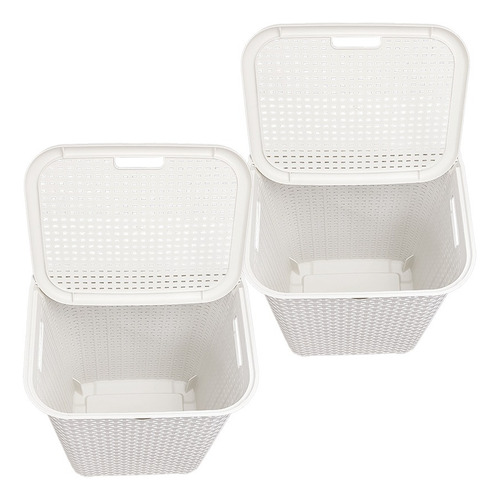 4 Cestos Canastas Organizador Ropa Tapa Rattan Resistente Color Blanco