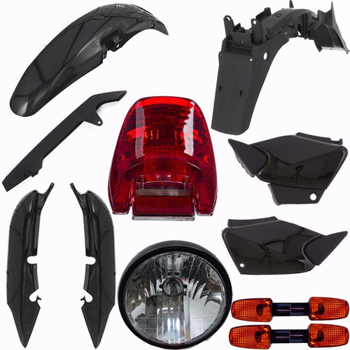 Carenagem Fan 125 Preto Injetado 2004 Ate 2008 Kit Completo