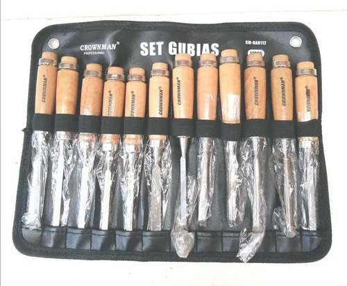 Set 12 Gubias Profesional Acero Mango De Madera + Estuche