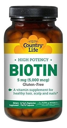 Country Life - High Potency Biotin, 5 Mg - 120 Vegan Capsule