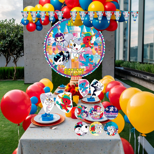 Kit Decoracion Set Globos Cumpleaños Tematica Mermicornio Rojo Amarillo Azul Mermicornio