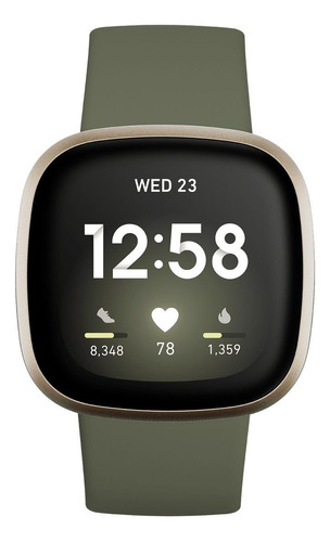 Imagen 1 de 2 de Smartwatch Fitbit Versa 3 1.58" caja de  aluminio anodizado  soft gold aluminum, malla  olive de  elastómero y aluminio anodizado FB511