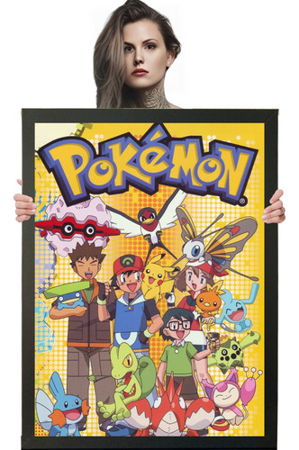 Quadro Emoldurado Ash Pikachu Pokemon Retro A1