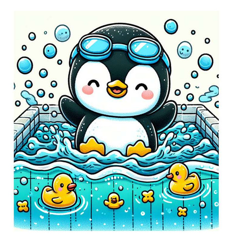 Vinilo 45x45cm Pinguino Natacion Pileta Swimming M3