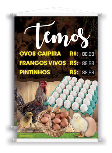 2 Banners Aqui Ovos E Galinhas - Preço Editável