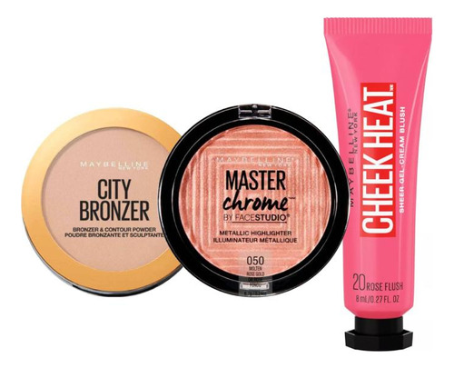 Pack Maybelline: City Bronzer+ Cheek Heat Rose+master Chrome